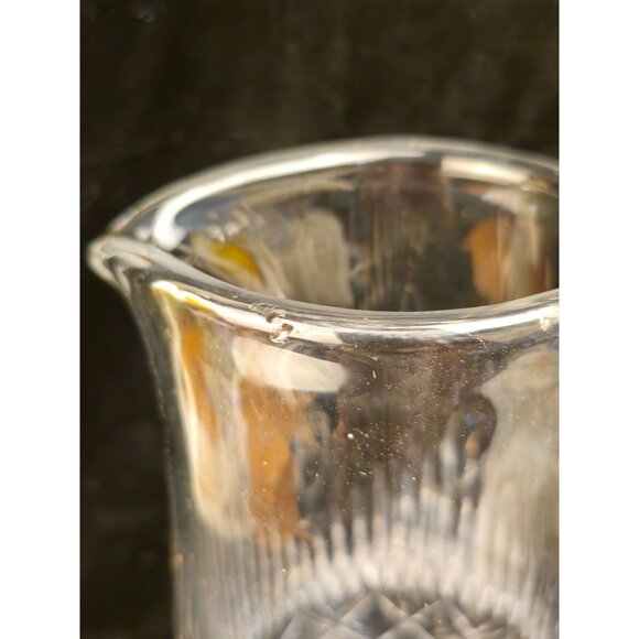 Vintage Clear Cut Glass Pitcher With Handle & Spout - Diamond & Vertical Pattern - Picture 8 of 9